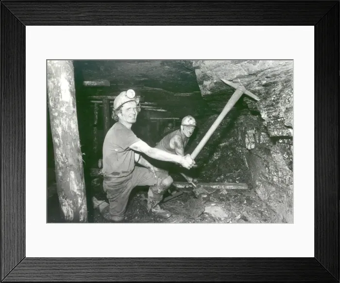 Framed Print : Pitmen Gerald Hargraves and John Smith mining the hard way at Wrytree Colliery in Framed Print : Pitmen Gerald Hargraves and John Smith mining the hard way at Wrytree Colliery in