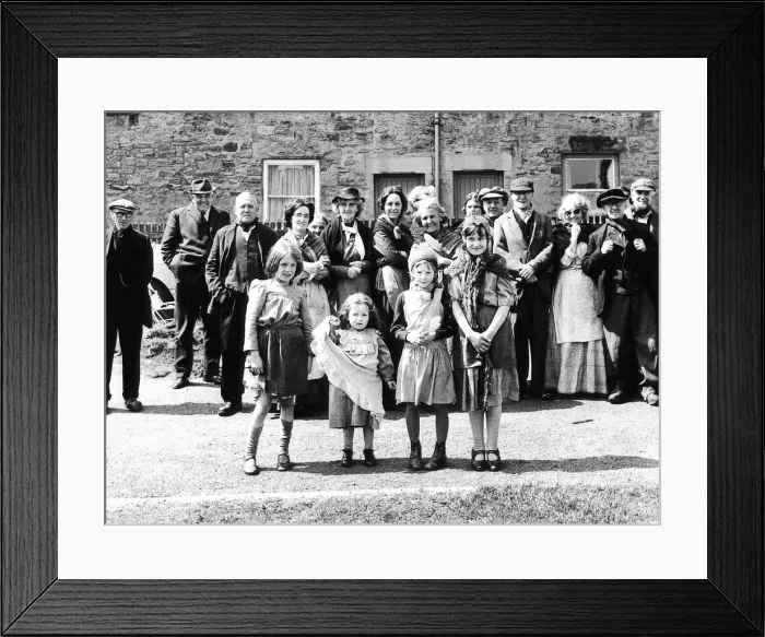 Framed Print : Langley Park villagers dressed up and waiting on set - their own street - ready to play