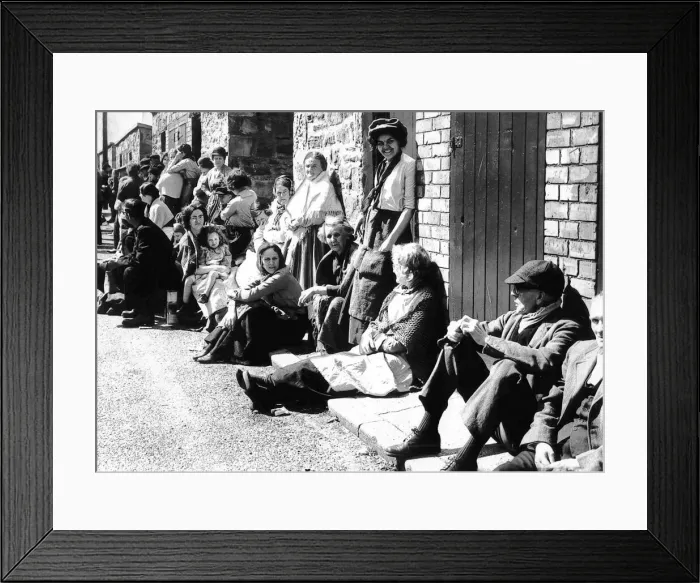 Framed Print : The villagers of Langley Park dress up as they get ready to play extras in a TV period