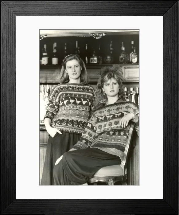 Framed Print : Women wearing matching knitted jumpers Framed Print : Women wearing matching knitted jumpers