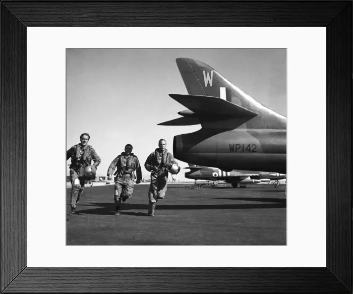 Framed Print : Suez Crisis 1956 On a British airbase in Cyprus the pilots of Hunter jets scramble