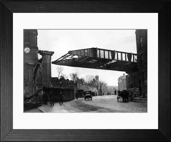 Framed Print : Construction of Tyne Bridge. First Span of New Tyne Bridge almost in position over Framed Print : Construction of Tyne Bridge. First Span of New Tyne Bridge almost in position over