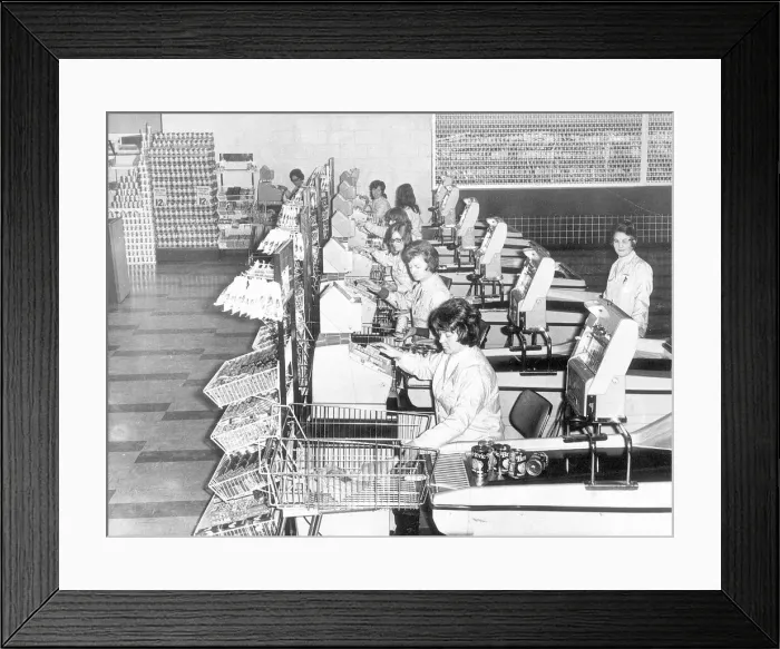 Framed Print : Checkout staff at the co-ops new discount store are gearing up for the rush Framed Print : Checkout staff at the co-ops new discount store are gearing up for the rush