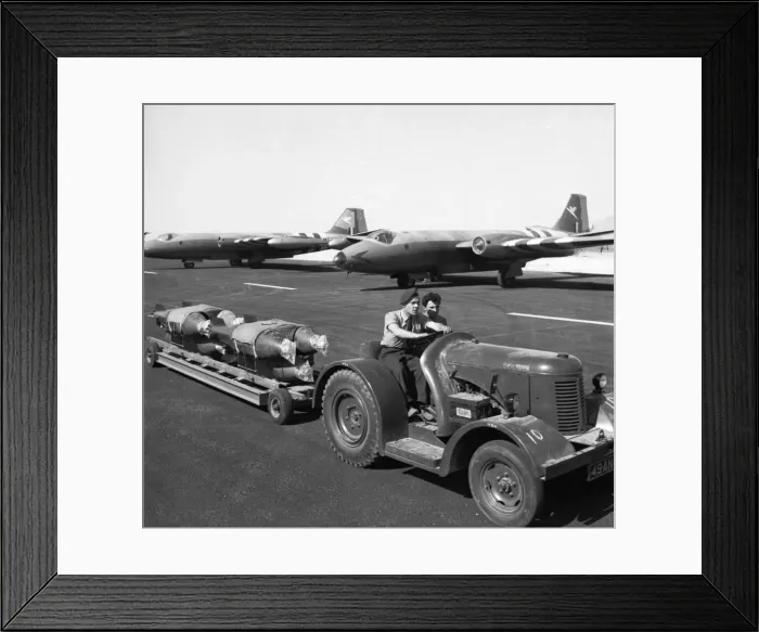 Framed Print : Suez Crisis 1956 RAF ground crew loading bombs onto Canberras on an airfield in Framed Print : Suez Crisis 1956 RAF ground crew loading bombs onto Canberras on an airfield in