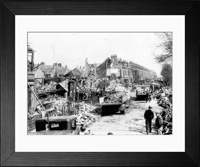 Framed Print : Guildford Place in Newcastle seen here following a overnight air raid in 1941 Framed Print : Guildford Place in Newcastle seen here following a overnight air raid in 1941