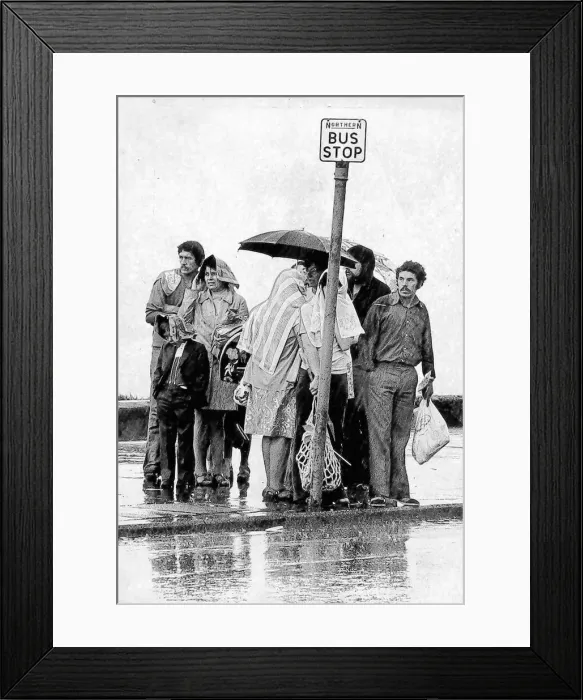 Framed Print : These day trippers to Seaburn were caught in a sudden downpour in 1973