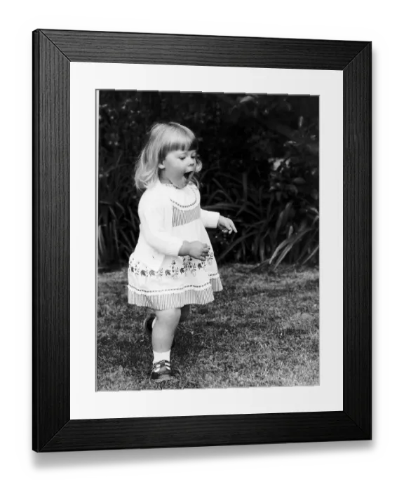 Framed Print : Louise Brown the first test tube baby in the world in the garden at home June 1980