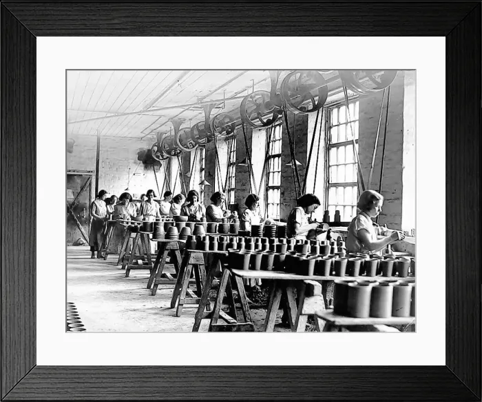 : Women shaping the pottery in Malings pottery works : Women shaping the pottery in Malings pottery works