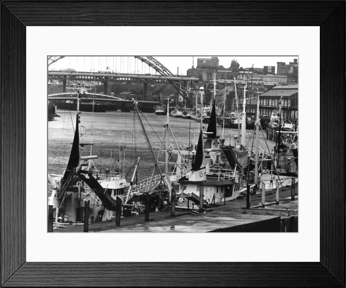 Framed Print : Foreign fishing boats tied up at the Newcastle Quayside seeking shelter from the weekend Framed Print : Foreign fishing boats tied up at the Newcastle Quayside seeking shelter from the weekend