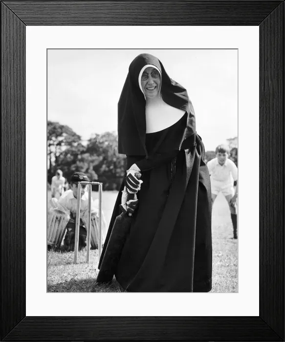 Framed Print : Nun Sister Gabriel coach of school Cricket team at St. Josephs School Framed Print : Nun Sister Gabriel coach of school Cricket team at St. Josephs School