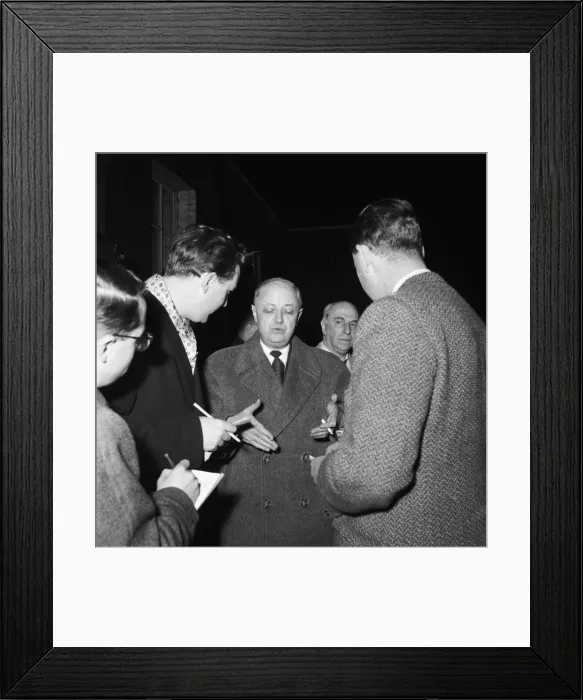 Framed Print : Suez Crisis 1956 The French Foreign Minister Mr Christian Pineau talks to reporters Framed Print : Suez Crisis 1956 The French Foreign Minister Mr Christian Pineau talks to reporters