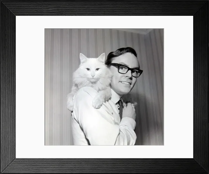 Framed Print : Mr P. O Gara and his cat sat on his shoulders December 1965 Framed Print : Mr P. O Gara and his cat sat on his shoulders December 1965