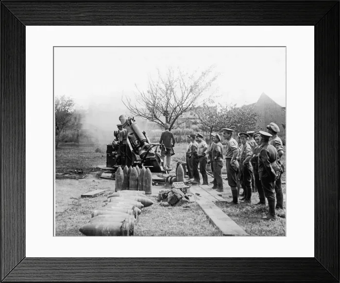 Framed Print : British army howitzer firing on German lines 1916 as they advance into Germany