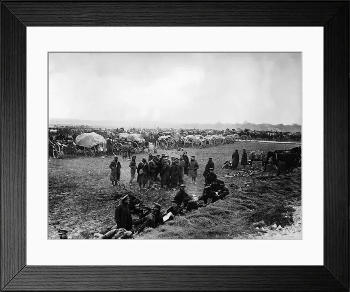 Framed Print : Artillery resting by the roadside on British Western Front in France during World War One