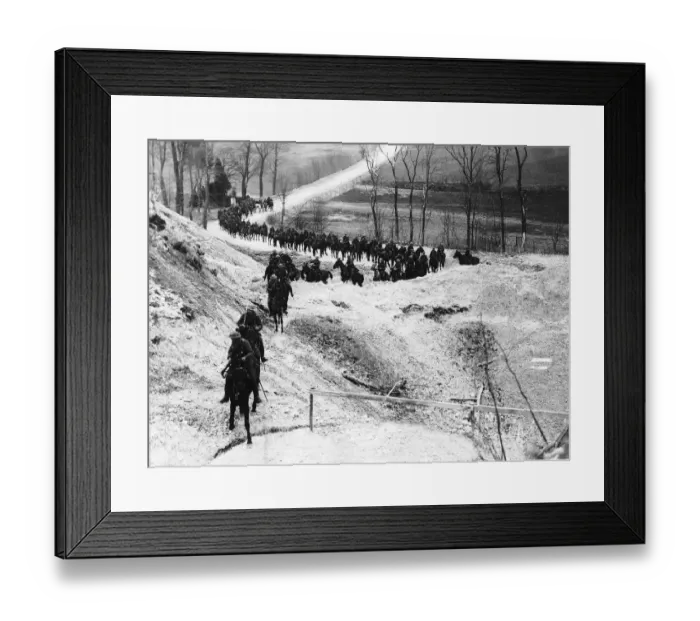 Framed Print : British cavalry ride around a bomb crater 1917 during World War One Framed Print : British cavalry ride around a bomb crater 1917 during World War One