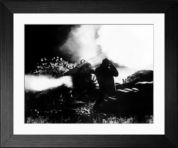 Framed Print : French guns light up the night sky. World War One 1917. February 1917
