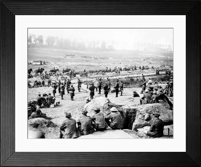 Framed Print : Black Watch Pipe Band plays for Scottish troops after the capture of Longueval