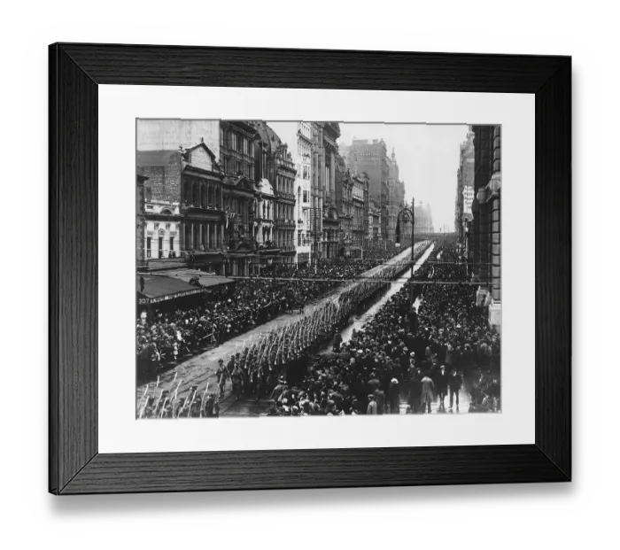 Framed Print : Australian troops marching through Melbourne prior to embarking for France
