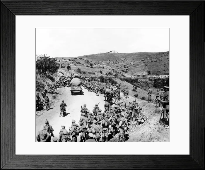 Framed Print : Russian troops advancing to the front line at Salonika 1916 during World War I Framed Print : Russian troops advancing to the front line at Salonika 1916 during World War I