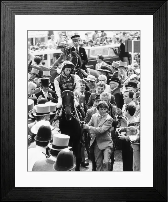 Framed Print : Teenoso and jockey Lester Piggott after winning the Derby being lead in at Epsom - 1st Framed Print : Teenoso and jockey Lester Piggott after winning the Derby being lead in at Epsom - 1st