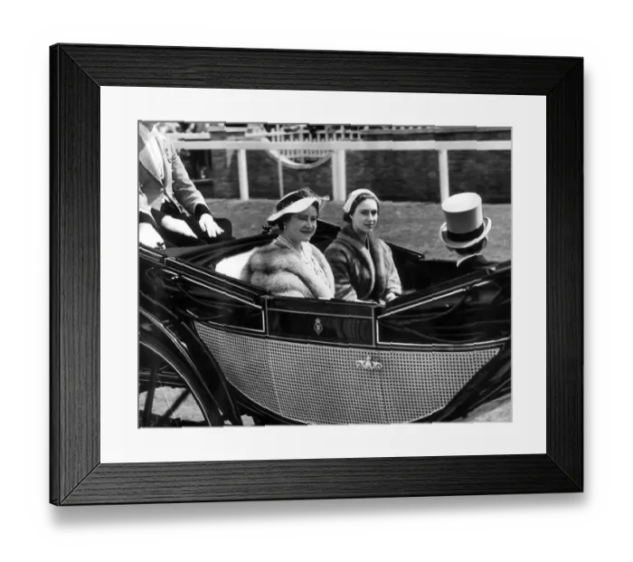 Framed Print : Queen Mother and Princess Margaret Royal Ascot 1954 driving in an open Landau at ascot