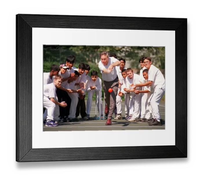 Framed Print : Tony Banks at cricket clinic in West Ham Park July 1997 Framed Print : Tony Banks at cricket clinic in West Ham Park July 1997