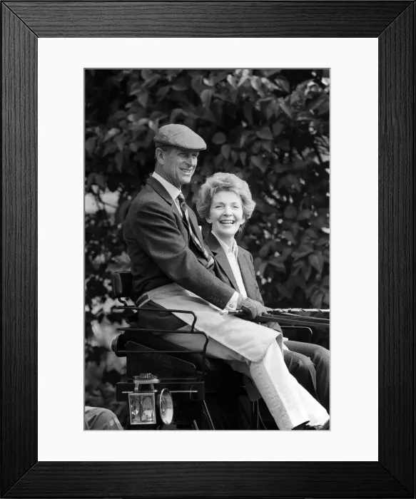 Framed Print : Prince Philip the Duke of Edinburgh with First Lady Nancy Reagan in his carriage during