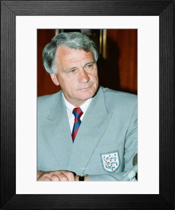 Framed Print : England manager Bobby Robson speaking during a press conference prior to the England