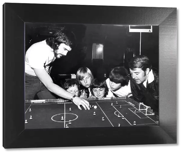 Michael Dent playing Subbuteo for England in June 1974