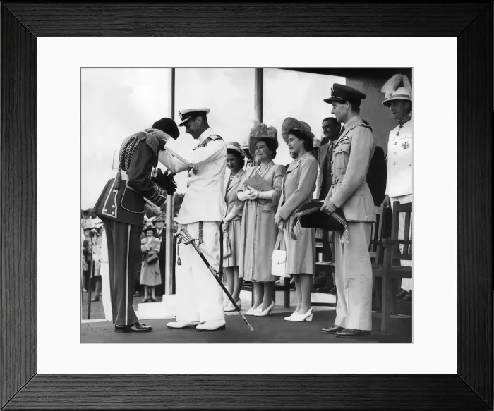 Framed Print : King George VI Presenting award to Paramount Chief during visit to Bechuanaland Framed Print : King George VI Presenting award to Paramount Chief during visit to Bechuanaland