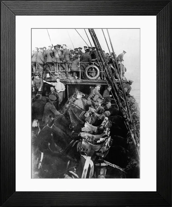 Framed Print : British troops crossing the Channel aboard a troopship during World War One