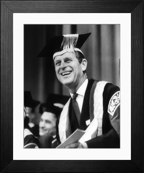 Framed Print : Prince Phillip June 1967 wearing the robe containing golden symbols depicting Science