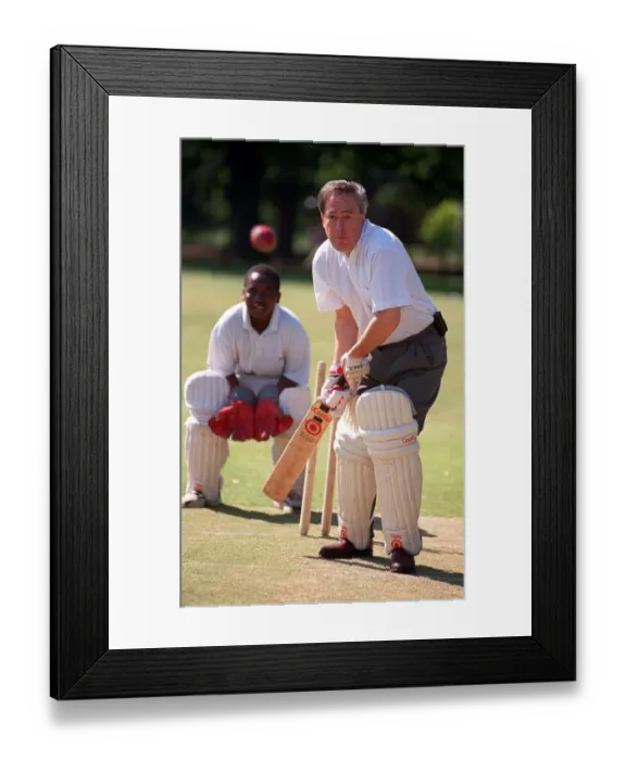 Framed Print : Tony Banks playing cricket at Cricket clinic West Ham Park July 1997 Framed Print : Tony Banks playing cricket at Cricket clinic West Ham Park July 1997