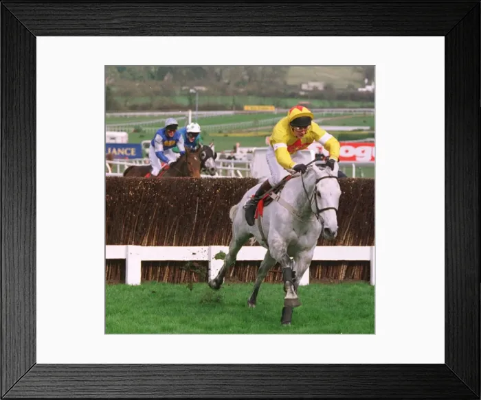 Framed Print : One Man and Brian Harding winning the Queen Mother Champion Chase at Cheltenham in March