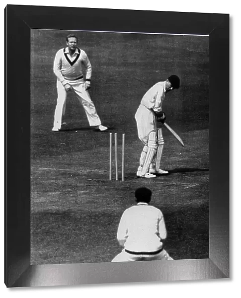 Len Hutton batting at Headingley cricket ground circa. 1950