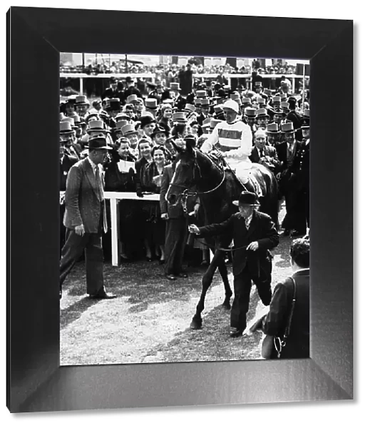 Phil Drake with F Palmer jockey wins Derby at Epsom - 1955