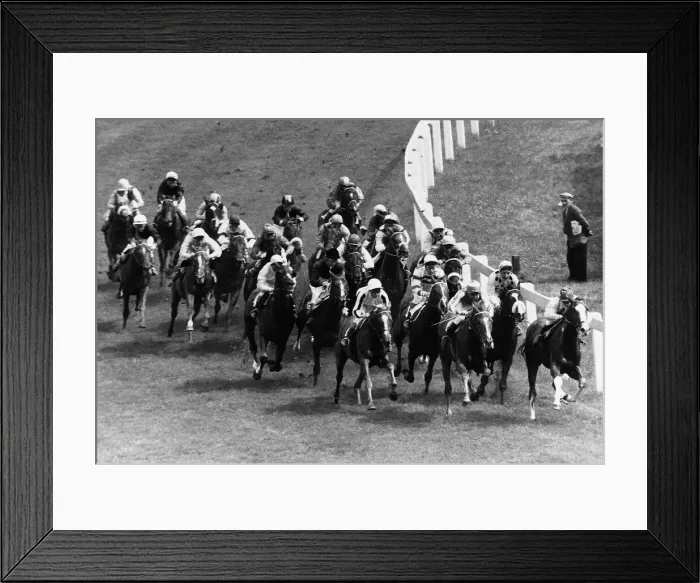 Framed Print : The field at Tattenham Corner, with eventual winner of the Derby Sea Bird at Epsom - June Framed Print : The field at Tattenham Corner, with eventual winner of the Derby Sea Bird at Epsom - June