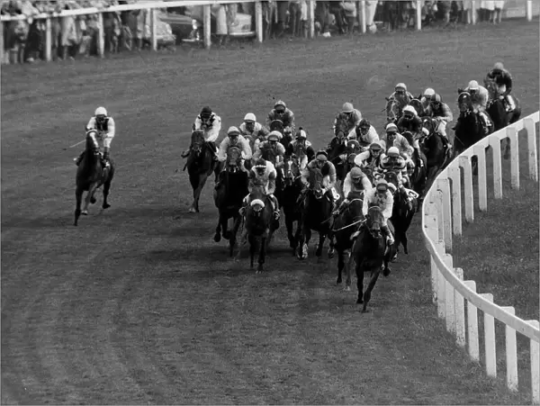 The Field as they take Tattenham Corner, The eventual winner of the Derby was Roberto