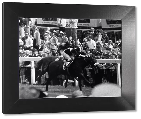 Geoff Lewis jockey on Mill Reef wins The Derby from Linden Tree at Epsom - June 1971