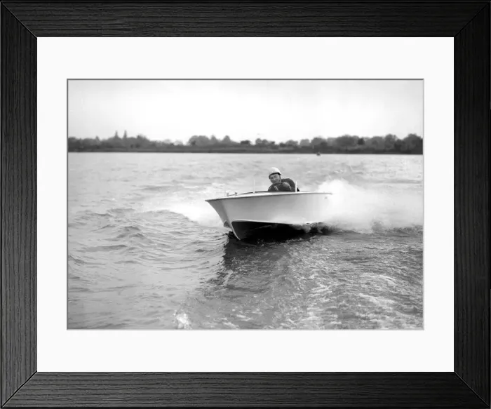 Framed Print : Mr J Hutchins of Ealing in his boat Moonfleet Framed Print : Mr J Hutchins of Ealing in his boat Moonfleet