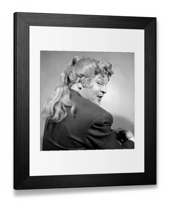 Framed Print : Comedian Benny Hill pictured at home wearing a wig May 1958