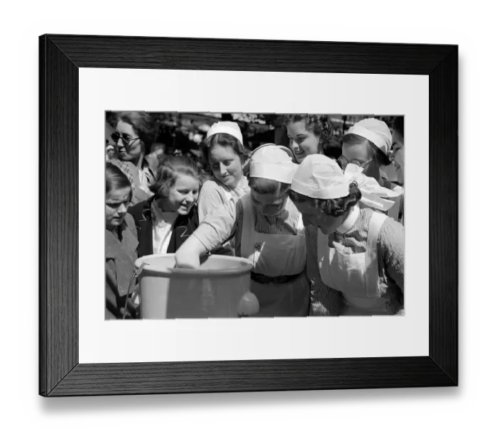 Framed Print : Nurses dunk their hands into a bucket at Barts Fair circa 1938 Framed Print : Nurses dunk their hands into a bucket at Barts Fair circa 1938