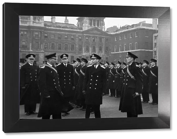 King George VI inspects the officers and crew of HMS Ajax