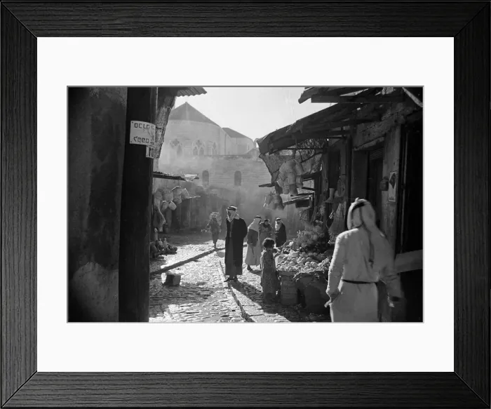 Framed Print : Shops line a Nazareth street in Palestine Circa 1935 Framed Print : Shops line a Nazareth street in Palestine Circa 1935