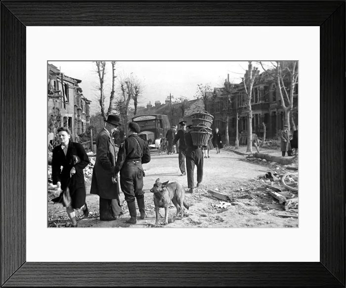 Framed Print : Sifting through the debris after rocket aids at Leystone in London November 1944 Framed Print : Sifting through the debris after rocket aids at Leystone in London November 1944