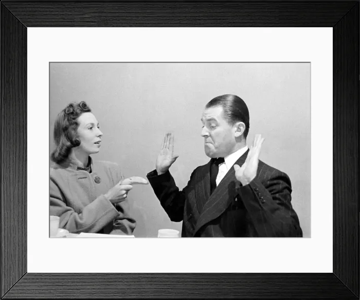 Framed Print : Actor Jack Warner seen here with actress Joan Winters Circa 1945 Framed Print : Actor Jack Warner seen here with actress Joan Winters Circa 1945