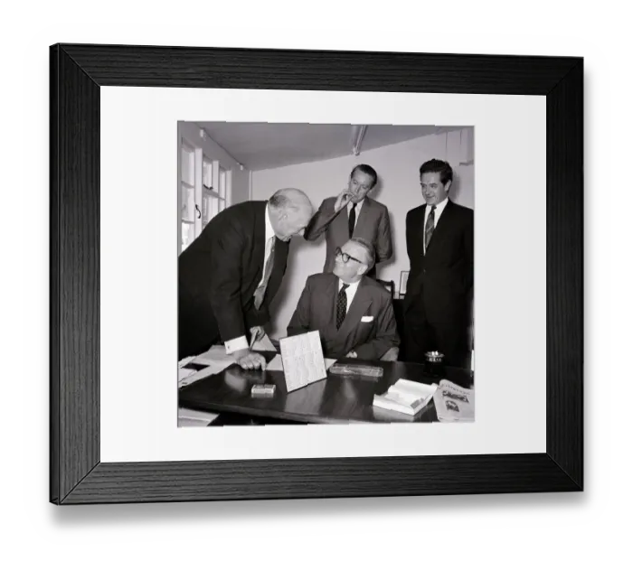 Framed Print : Press Conference at the National Theatre offices - seated is Sir Laurence Olivier