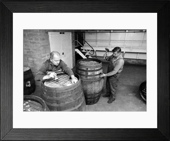 Framed Print : Coopers prepare Sherry casks before they are filled with Whisky at the Knockando Whisky Framed Print : Coopers prepare Sherry casks before they are filled with Whisky at the Knockando Whisky