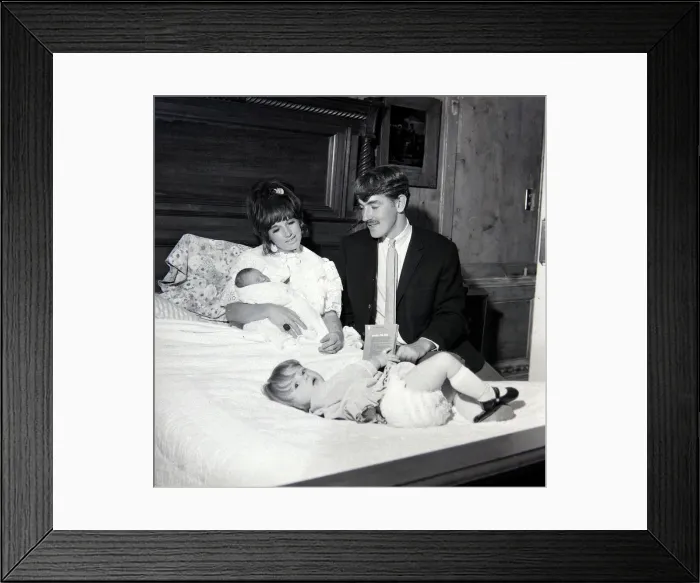 Framed Print : Comedian, actor and publisher Peter Cook with his wife Wendy daughter Lucy