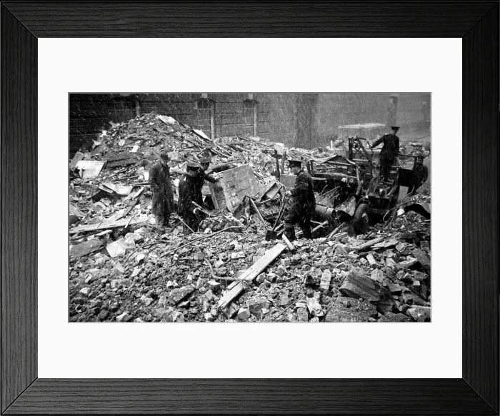 Framed Print : Fire appliances trapped and burnt on night of H. E. Fire blitz December 1940 Framed Print : Fire appliances trapped and burnt on night of H. E. Fire blitz December 1940